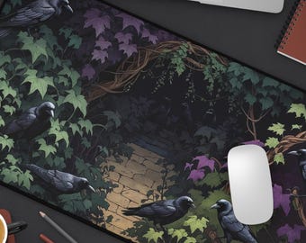 Schreibtischmatte Raven Crow Schreibtischunterlage Witchy Schreibtischmatte Gamin Einrichtung Tcg Spielmatte Dark Cottage Core Dark Academia Schreibtisch Gothic Bürodeko Mauspad