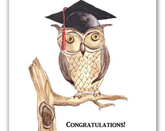 graduation owl card, wise owl graduation card, owl card, owl painting, owl graduation card. Funny graduation card, unique graduation card