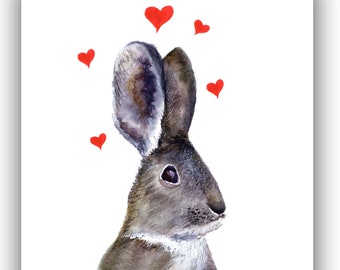 bunny Valentine card- Thinking of you cards- bunny heart love card- bunny cards - sending love cards- sweet valentine