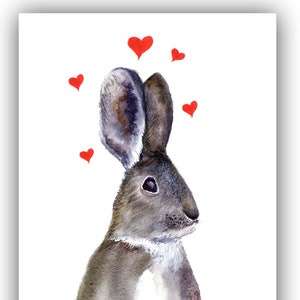 bunny Valentine card- Thinking of you cards- bunny heart love card- bunny cards - sending love cards- sweet valentine