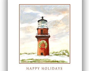 Gay Head Lighthouse Christmas cards- Martha's Vineyard Christmas cards-Christmas lighthouses, Gay head light Christmas cards