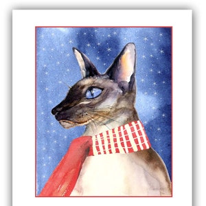 Siamese cat christmas cards - seal point holiday cards-  chocolate seal point- cat christmas cards- siamese lovers gift- watercolor cats
