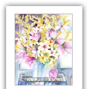 Floral notecards, blank notecards , nature lovers card- watercolor flower cards- magnolia and daffodil cards- boxed set of cards