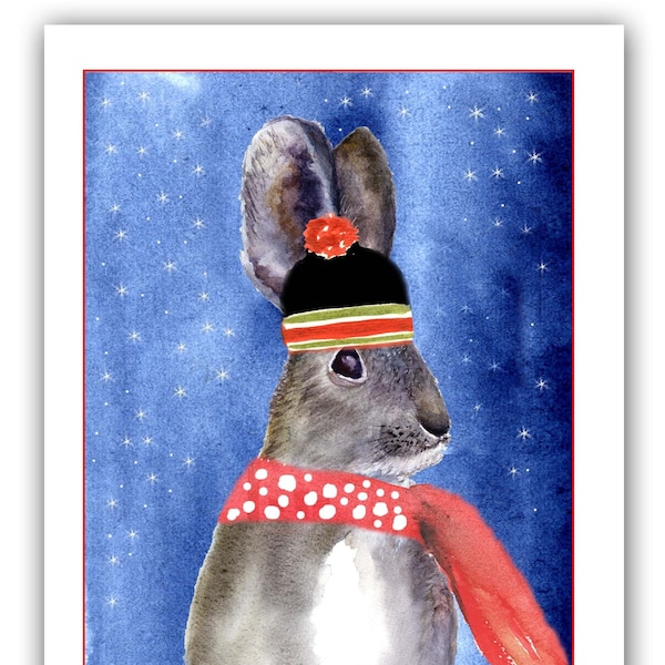 bunny Christmas cards- holiday rabbit card- woodland christmas cards-  bunny christmas- bunny watercolor-  bunny lovers gift