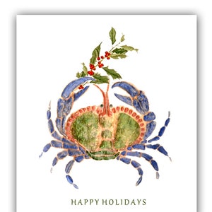 Blue Crab Christmas cards. holiday blue crab card, 10 per boxed set. greeted holiday card, nautical Christmas cards. coastal holiday cards, image 1