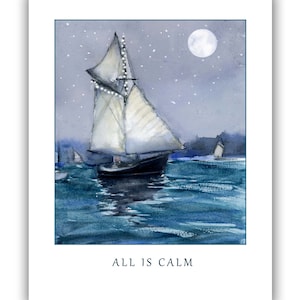 Segelboot Weihnachtskarten- Sloop Weihnachtskarte - klassische Segelboot Karten- Segelboot Aquarell- Nautische Weihnachtskarten- klassische Bootkarte,