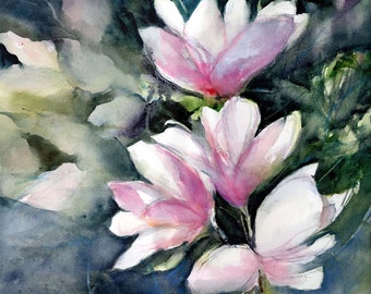 magnolia original watercolor  - watercolor floral art-  botanical painting- spring flower art- magnolia watercolor-magnolia lover