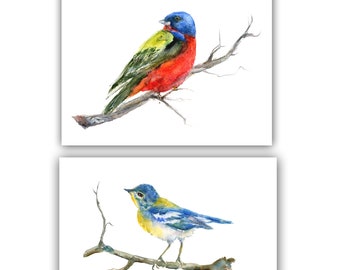 Birders notecards- woodland gift, parula thank you notecard,  bird lover gift, watercolor bird cards- painted bunting, meadowlark art card
