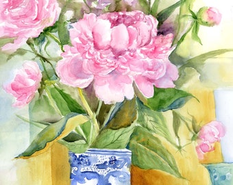 peony still life print-  peony watercolor print-  watercolor floral art- peony watercolor- botanical print- peony painting