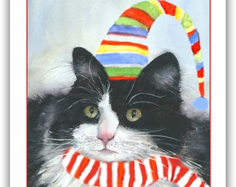 Tuxedo cat Christmas card- black and white cat Christmas cards- cat Christmas cards- tuxedo cat holiday cards