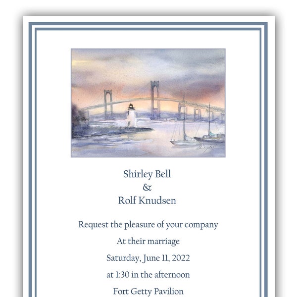 Newport bridge invitations- Newport Rhode Island wedding invitations- Newport bridge rehearsal dinner invitations, Newport RI save the date