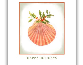 Scallop Shell Christmas cards-  holiday shell cards- nautical Christmas cards-  shell Christmas cards. unique christmas cards.