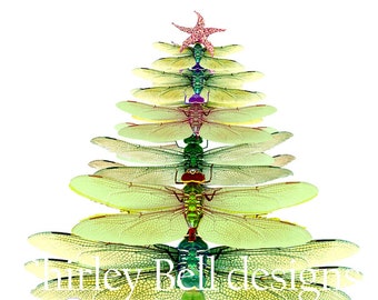 Dragonfly Tree cards-  Winter solstice card- Christmas tree-  box holiday card set- woodland christmas- dragonfly Christmas card
