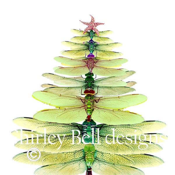 Dragonfly Tree  Christmas cards-  Winter solstice card- Christmas tree -  box holiday card set- woodland Christmas- dragonfly Christmas card