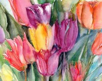 Original tulip watercolor- spring flower art-  watercolor floral art- purple tulip painting- botanical art-