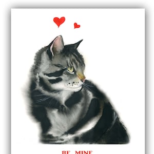 Valentine cat card- valentines cat card- pet valentine- cat valentine&#39;s- tabby cat  valentine card- valentine’s love- cat lovers valentine