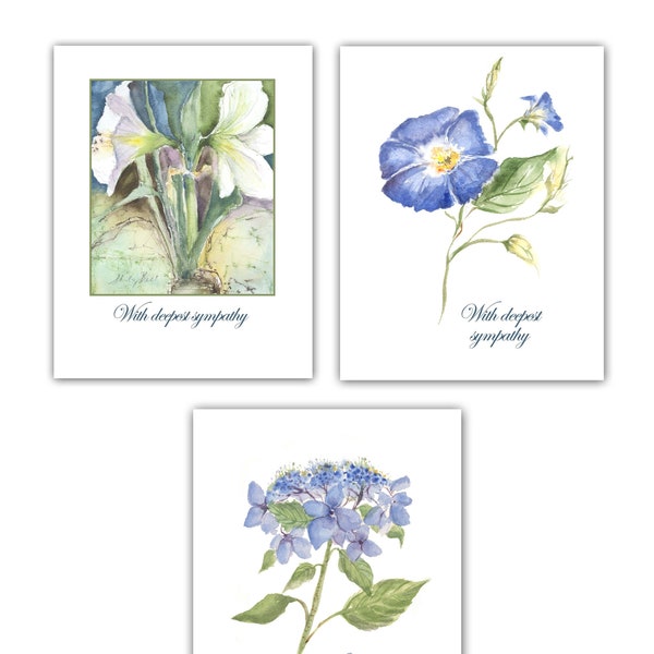 cartes de sympathie à l’aquarelle florale - cartes de sympathie botaniques - sympathie de la gloire du matin - hortensia lacecap - cartes de sympathie uniques -