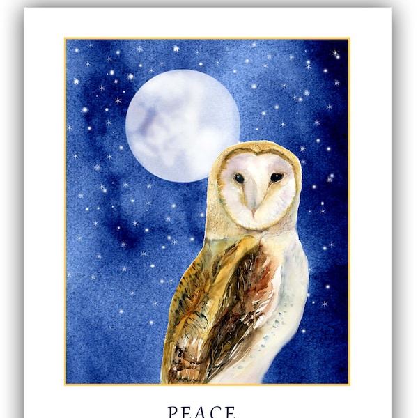 Barn owl Christmas cards- watercolor Christmas cards- woodland christmas -  owl moon cards-  Winter Solstice cards- Birders Christmas cards.