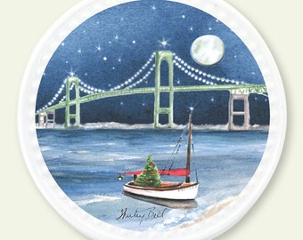 Newport bridge ornament- RI nautical decoration- Jamestown RI ornament- beach ornament-Newport RI Christmas