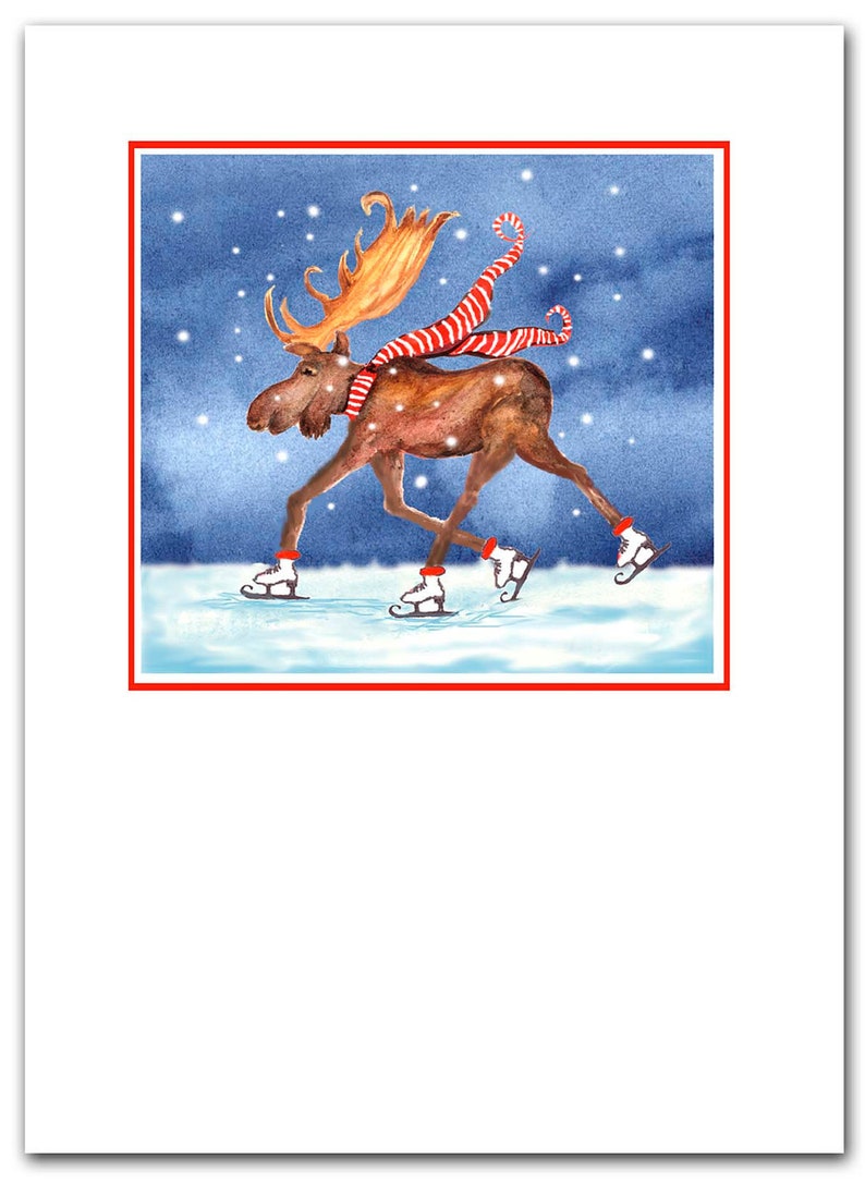 Skating Moose Christmas Cards. Boxed Card Set.moose Christmas Etsy