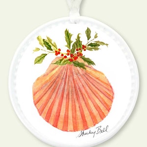 scallop shell Christmas ornament- shell ornament- nautical decoration- holiday shell ornament- scallop shell ornament