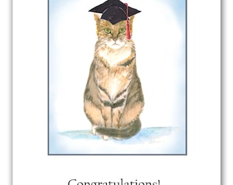 graduation cat card, congratulations card, tabby cat card,  tabby painting, cat graduation card. Funny graduation card,