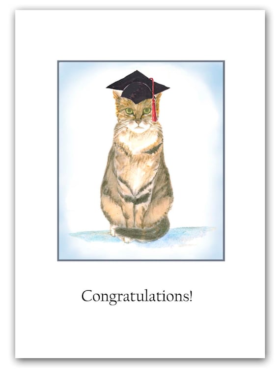 Graduation Cat Card Congratulations Card Tabby Cat Card | Etsy