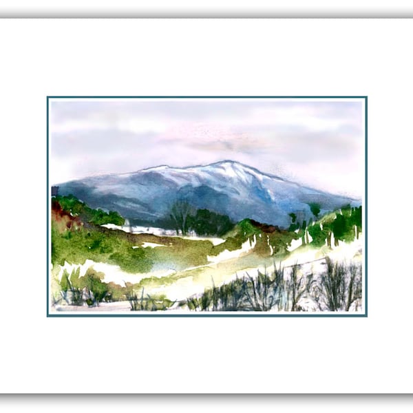 Mount Mansfield Vermont Christmas card, Winter solstice card, 10 per box holiday card set, woodland gift. Vermont scene, Mansfield