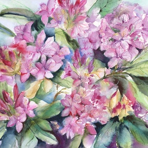 rhododendron watercolor print- still life floral art- pink rhododendronart print - rhododendron lover gift