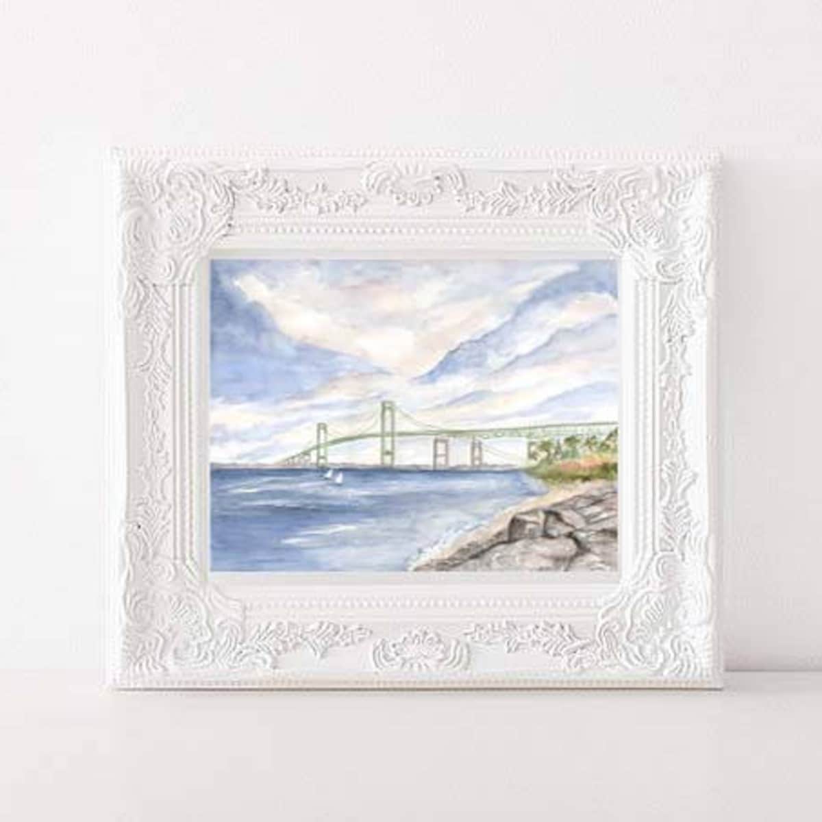 Newport Rhode Island bridge. Newport RI. coastal print. Newport RI print. RI seascape. Rhode Island coast painting. Newport bridge art