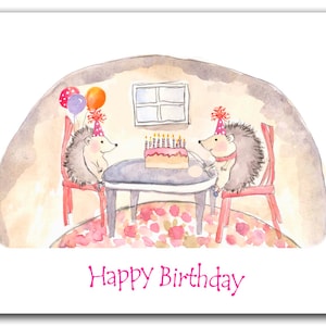 Carte d'anniversaire de hérissons, carte d'anniversaire pour enfants.  Cartes d'anniversaire amusantes. peinture de hérisson, art de hérisson, aquarelle de hérisson
