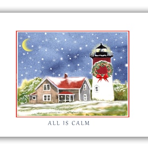 Cartes de Noël du phare de Nauset - Cartes de Noël de Cape Cod MA - Cartes de Noël de Cape Cod. Carte du solstice d'hiver.  Phare de Noël