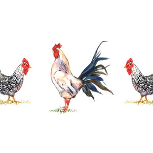 Chicken and rooster cards- Wyandotte Chickens cards- black and white chicken cards-   blank card set- watercolor chicken-