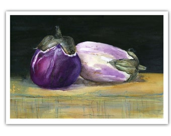 Original eggplant watercolor painting- eggplant painting-  watercolor eggplant- vegetable art- vegetable still life painting- kitchen decor