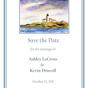 Zaproszenia ślubne Beavertail Lighthouse Jamestown, RI, zaproszenia na kolację próbną, karty save the date, marynistyczne, nadmorskie wesele