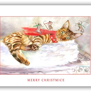 Cartes de Noël Ginger Cat- Cartes de chat de Noël Tabby cat- cartes de Noël drôles de chat- cartes de chat de vacances- cartes d’amoureux des chats