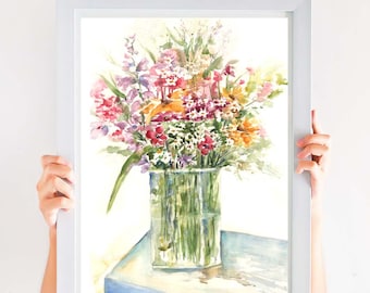 wildflower bouquet still life-  wildflower print-  watercolor floral art- wildflower watercolor- botanical print- wild flowers