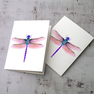 Dragonfly and Butterfly cards-  insect watercolor paintings- insect art- violet dragonfly- dragonfly art- dragonfly watercolor