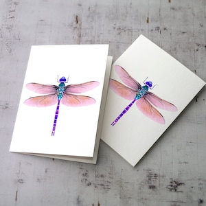 Dragonfly and Butterfly cards-  insect watercolor paintings- insect art- violet dragonfly- dragonfly art- dragonfly watercolor