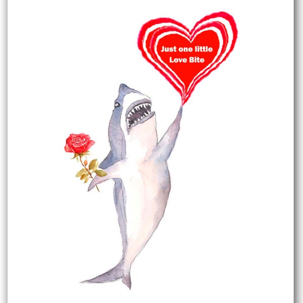Valentine shark card.  Single card. shark cards, shark week lovers valentine, great white shark card, shark lovers gift.