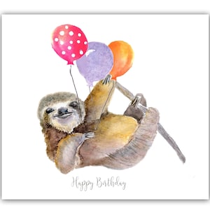 birthday sloth card, sloth birthday card, sloth lovers card, sloth painting, sloth card. Funny birthday card, sloth art- sloth watercolor