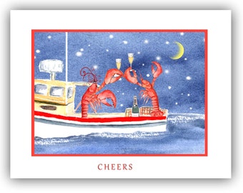 Celebrating Lobsters Christmas cards- set of 10- christmas cards boxed set-  nautical Christmas-  lobster christmas- coastal holiday cards