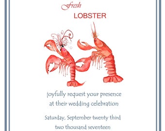 25 lobster invitations- lobster anniversary-  rehearsal dinner-  fresh lobster invitations- save the date lobster-  lobster boil invite
