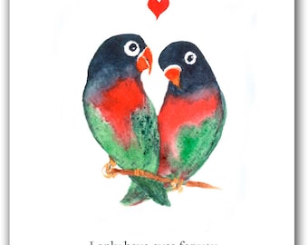 Love birds Valentine card. lovebirds card. watercolor painting. sweet heart. red heart. love birds. valentine cards