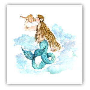 Cartes de correspondance de sirène - art côtier - cadeau pour les amateurs de sirène - cartes de sirène aquarelle - art de sirène - notes de remerciement sirène