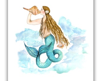 mermaid notecards-  coastal art- mermaid lovers gift-  watercolor mermaid cards - mermaid art- mermaid thank you notes