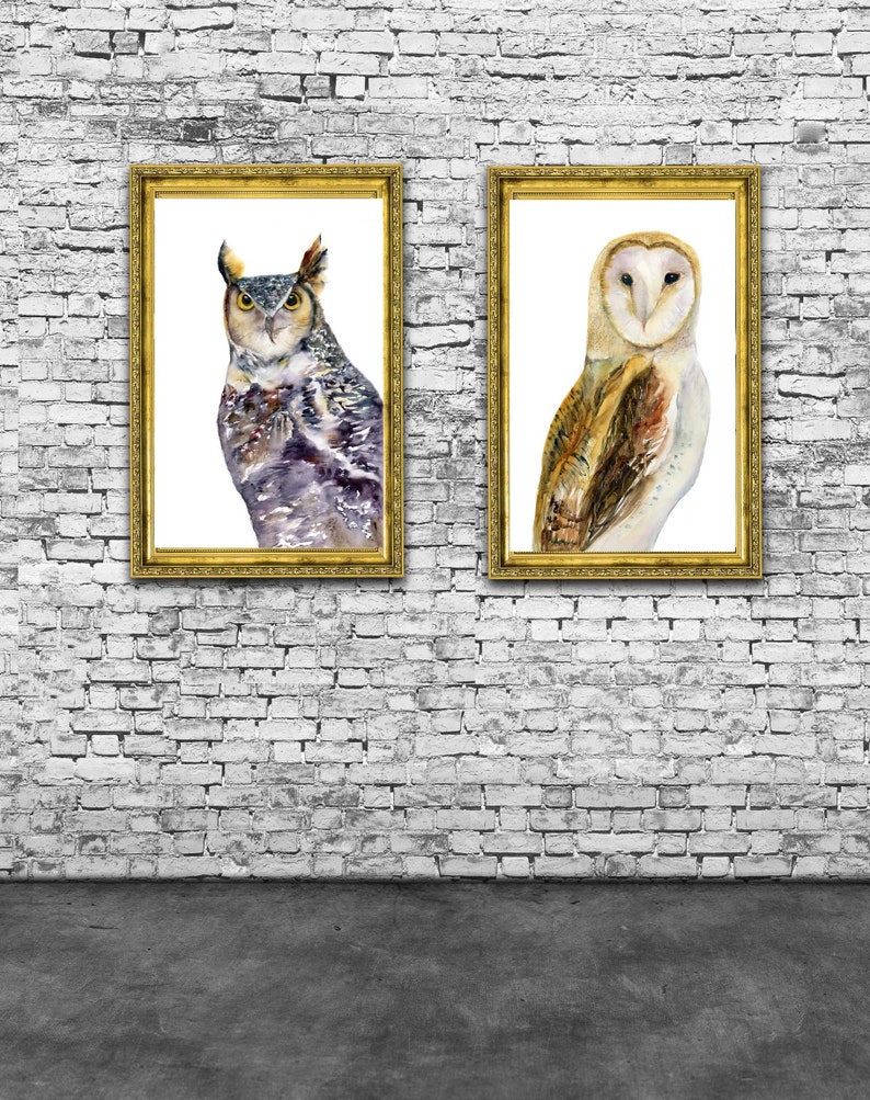 Great horned owl archival print owl watercolor original designs owl gift mindfulness gift owl art birders gift owl painting