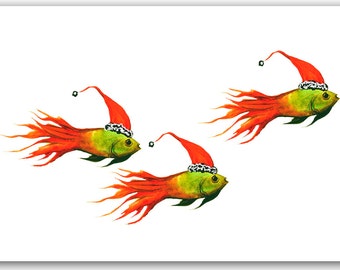 Cartes de poisson de Noël - cartes de Noël côtières. poisson cartes de Noël. cartes de vacances nautiques, cartes de Noël côtières - vert et rouge