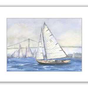 Newport Bridge Karten - Newport RI Karte - Bootsrennen Notizkarten - Newport Rhode Island stationär Rhode Island Küstenkunst