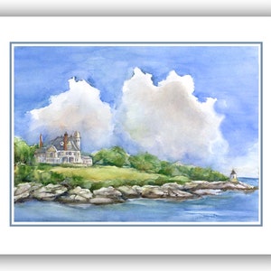 Inn at Castle Hill Karten Newport RI-Inn at Castle Hill Hinweiskarten - Newport Rhode Island Aquarell Kunst - Rhode Island Küstenkunst